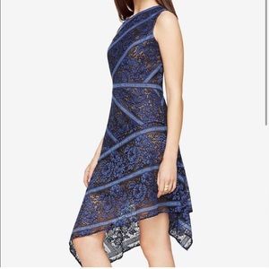 NWT BCBG blue and tan lace dress